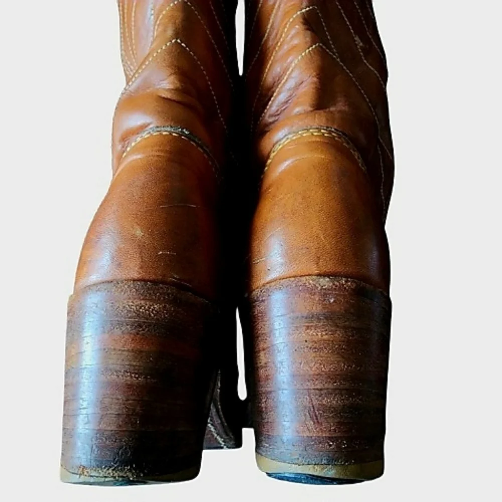 Frye Brown Knee High Leather Heeled Boots 7B - Picture 5 of 10